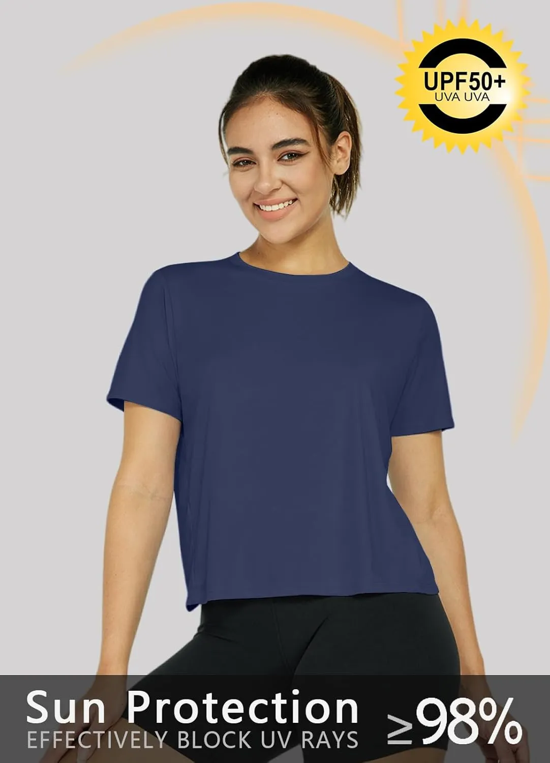Women's Workout Shirts Short Sleeve Cropped Split Back Athletic Tops Active Running Gym Quick Dry Sun Shirts UPF 50 