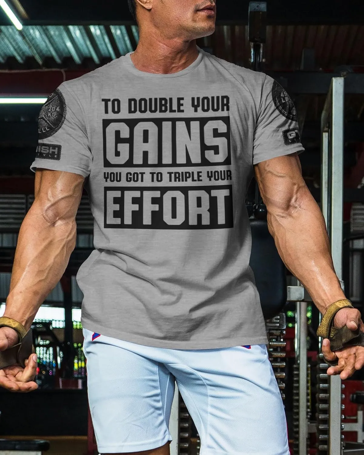 Workout Shirts for Men, to Double Your Gains Triple Your Effort Gym Shirt, Funny Lifting T-Shirt