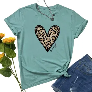 YITAN Women Graphic Tshirts Cute Leopard Heart Tops
