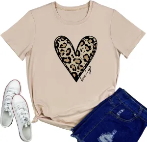 YITAN Women Graphic Tshirts Cute Leopard Heart Tops