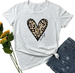 YITAN Women Graphic Tshirts Cute Leopard Heart Tops