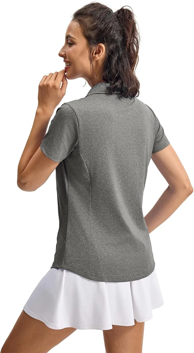 YSENTO Womens Golf Apparel Shirts Clothes V-Neck Tops Collared UPF 50  Dry Fit Short Sleeve Tennis Polo Shirts