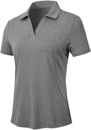 YSENTO Womens Golf Apparel Shirts Clothes V-Neck Tops Collared UPF 50  Dry Fit Short Sleeve Tennis Polo Shirts