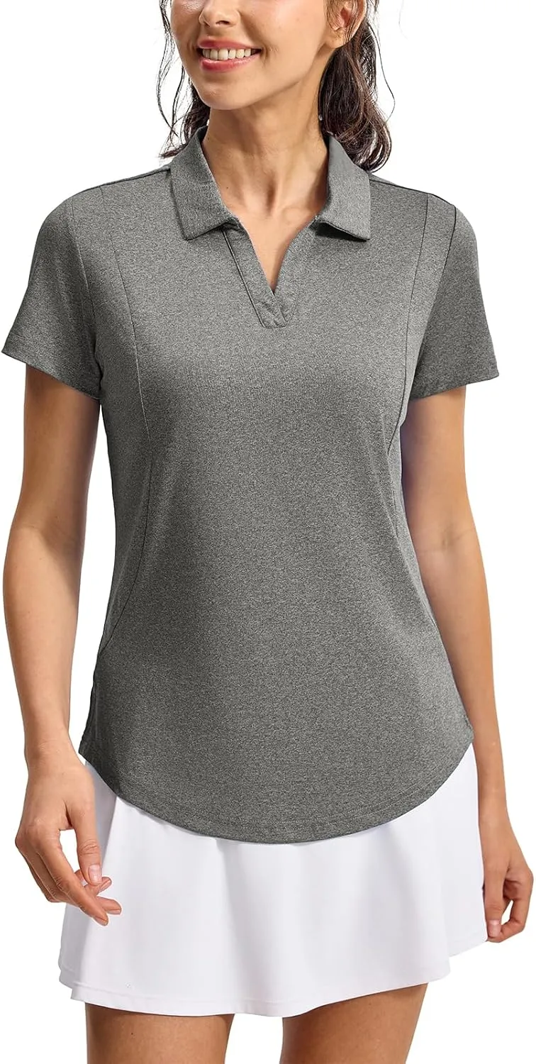YSENTO Womens Golf Apparel Shirts Clothes V-Neck Tops Collared UPF 50  Dry Fit Short Sleeve Tennis Polo Shirts