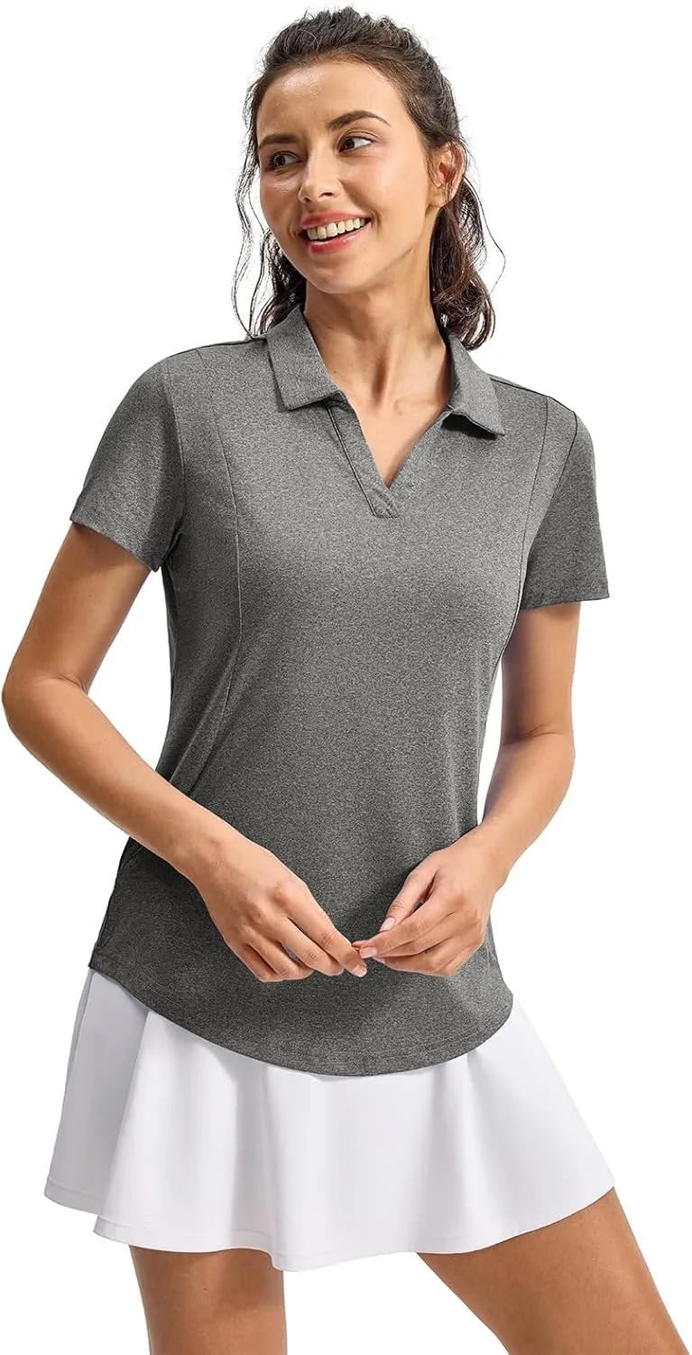 YSENTO Womens Golf Apparel Shirts Clothes V-Neck Tops Collared UPF 50  Dry Fit Short Sleeve Tennis Polo Shirts