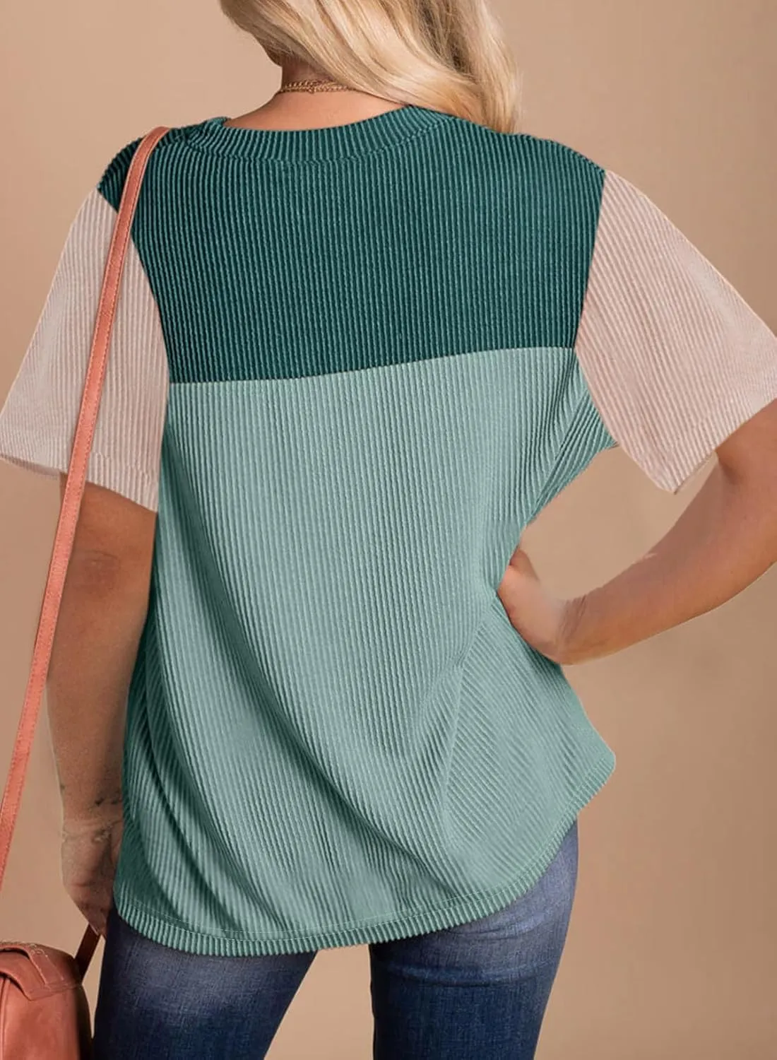 Zeagoo Womens Casual Summer Tops Short Sleeve T Shirts Crewneck Basic Tees Blouses Color Block Tunic Tops