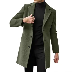 ZYXTIM Men's Casual Trench Coat Wool Blend Pea Coat Notched Collar Single Breasted Warm Winter Long Jacket Oversize Overcoat